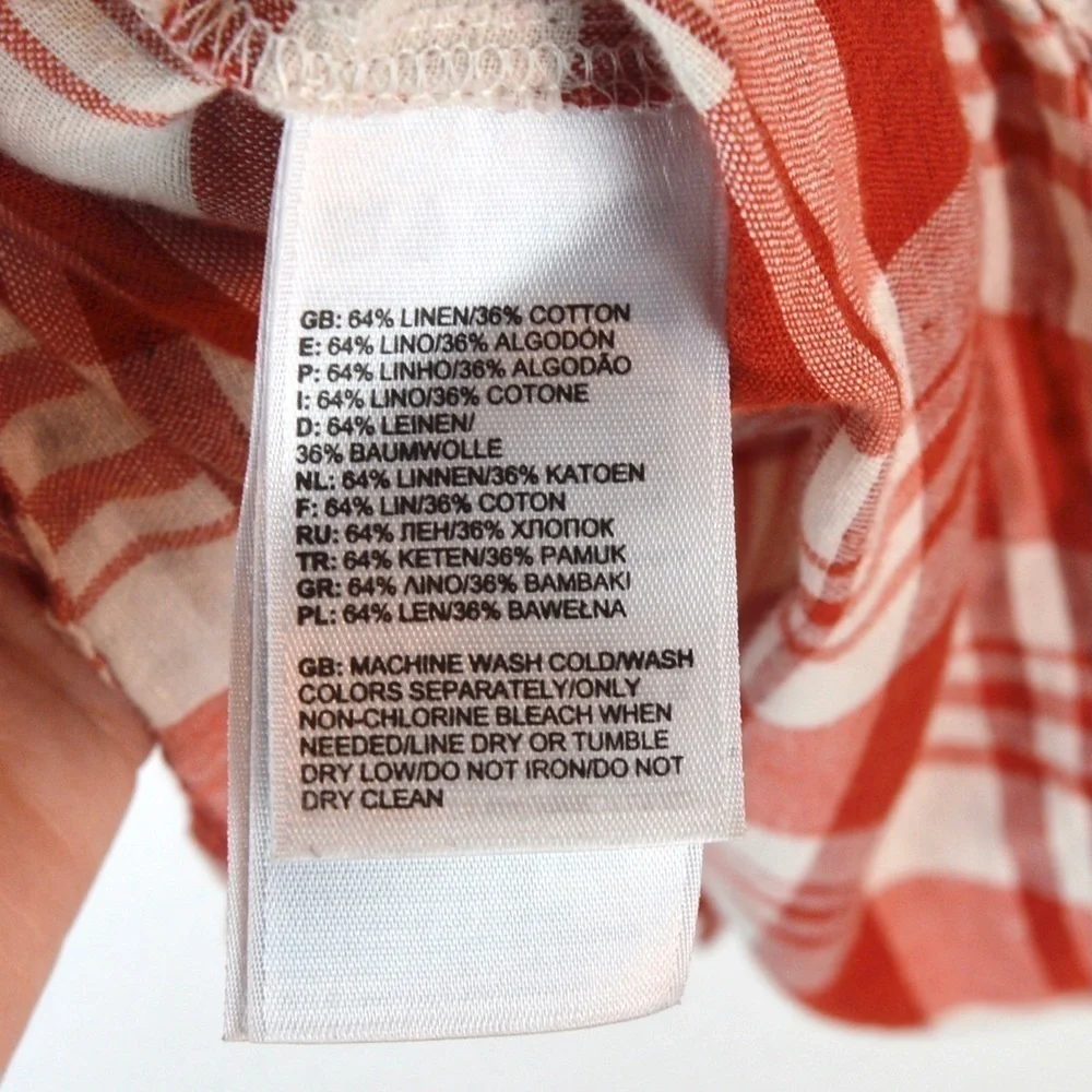 The North Face Men’s Linen Blend‎ Red Plaid Long Sleeve Button Down Shirt, Large